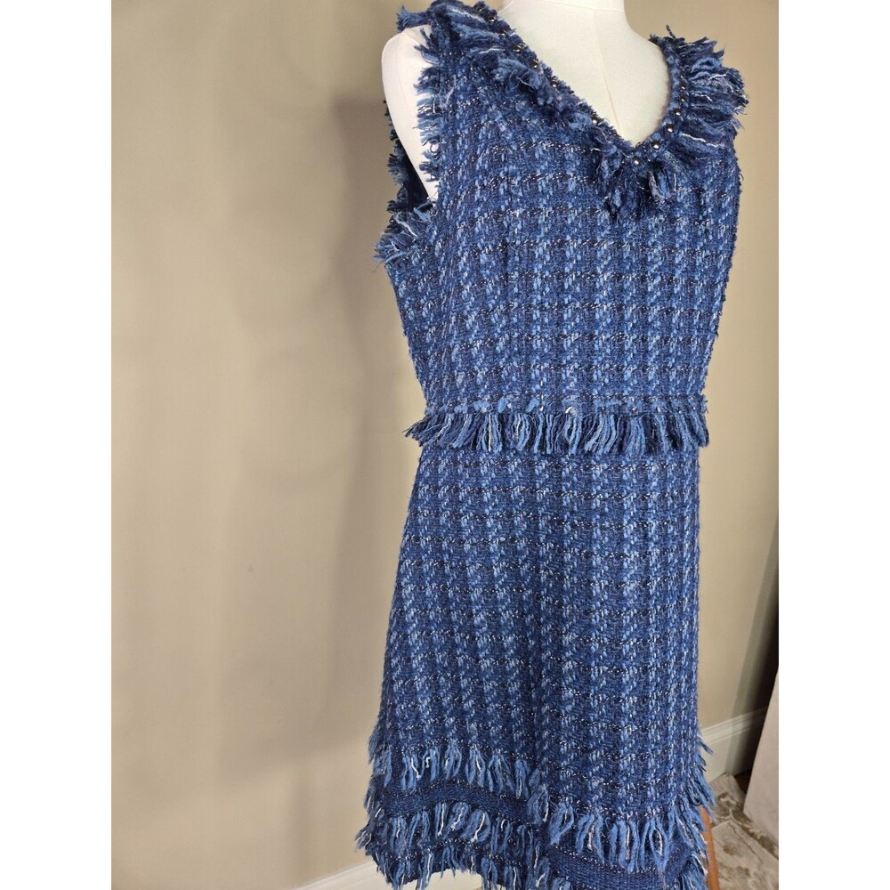 Kate Spade New York Jasmine Blue Madison Ave Tweed Fringe Dress US 12 - Picture 4 of 14